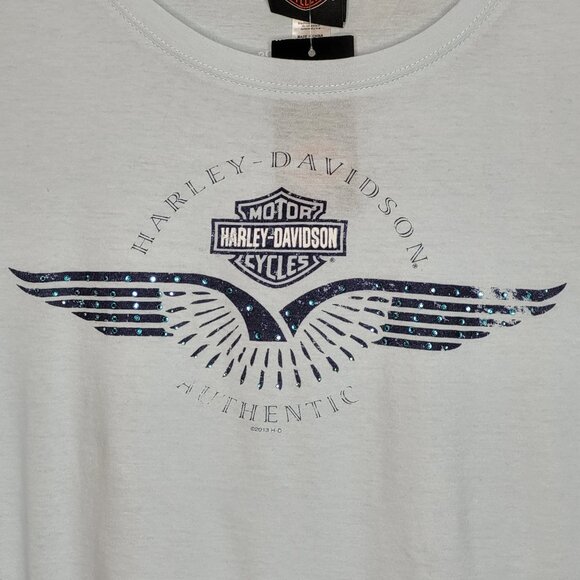Harley-Davidson Light Blue Graphic Tee with Blue Rhinestones – Size XL (NWT) - Picture 4 of 7